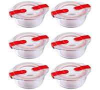 Pyrex - Plato redondo de cristal redondo con tapa ventilada, 1,1 L, color rojo (paquete de 6)