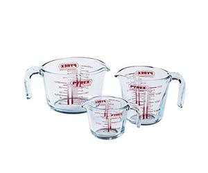 Pyrex Prepware Set de 3 Jarras Medidoras con Extrema Resistencia a los Choques Térmicos, Transparente, 23.3x23.3x16.6 cm