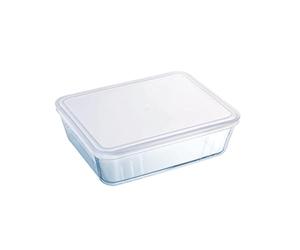 Pyrex Recipiente con tapa Cook & Freeze de vidrio, 4,2 l | Blanco, formato rectangular, tapa a presión con junta de silicona, apto para microondas, horno y congelador