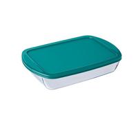 Pyrex FTE RECT PX Verde con Tapa 40X27CM 4,5L Fuente para Horno, Vidrio borosilicato, Multicolor