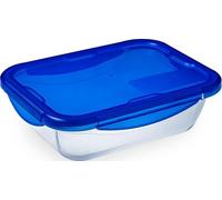 PYREX Recipiente hermético Cook&Go de vidrio, 1,7 l | Azul, formato rectangular, tapa con 4 cierres, apto para microondas, horno y congelador, fabricado en Francia