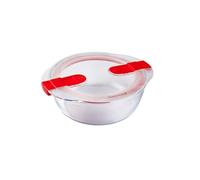 Pyrex Recipiente hermético Cook&Heat de vidrio, 1,1 l | Transparente, formato redondo, tapa con 4 cierres, apto para microondas, horno y congelador, fabricado en Francia