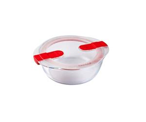 Pyrex Recipiente hermético Cook&Heat de vidrio, 1,1 l | Transparente, formato redondo, tapa con 4 cierres, apto para microondas, horno y congelador, fabricado en Francia