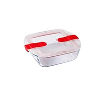 Pyrex Recipiente hermético Cook&Heat de vidrio, 1 l | Transparente, formato cuadrado, tapa con 4 cierres, apto para microondas, horno y congelador, fabricado en Francia