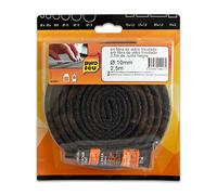 Pyrofeu 24927-6 - Junta refractaria de Fibra de Vidrio Ø 10 mm Ancho x 2,5 m Longitud + Tubo de Pegamento | Color Negro, aísla y Cierra Puertas de hornos y chimeneas | Soporta hasta 500 °C