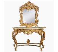 PYROSUN Espejo de Arte clásico, tocador de Metal, Espejos de Cuerpo Entero, Mesa de Madera Maciza de mármol, Espejo de pie de Estilo Europeo, Conjunto de Muebles de Dormitorio A