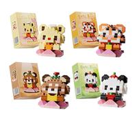 PyrrlicToy Animales Bloques Construccion 4 Bloques de Construcción Oso Panda Mapache Tigre Miniatura Ladrillos de Animales Mini Building Blocks Set Regalo para Niños Adultos Más Jugar y Exponer