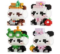 PyrrlicToy Panda Bloques Construccion 4 Bloques de Construcción de Panda Miniatura Ladrillos de Animales Pandas Mini Building Blocks Set para Jugar y Exponer, Regalo para Niños de 7 Años o Más