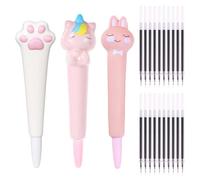 PYRUVAE 3 Piezas Bolígrafos de Gel Antiestrés para Niñas, Diseños de Unicornio, Gato y Conejo, Incluye 20 Negro 0,5mm Recambios de Tinta, Papelería Kawaii y Material Escolar para Relajarse y Escribir