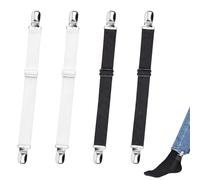 PYRUVAE 4 Piezas Correas Elásticas Ajustables para Pantalones y Botas, Pinzas para Sujetar Ropa y Calcetines, Longitud 18-35cm Extensible hasta 68cm, Accesorios para Moto y Diario (Negras + Blancas)