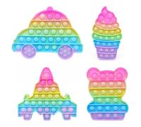 PYRUVAE 4 Piezas Pop Fidget Toys Set Juguetes Sensoriales Niños Push And Pop Bubble Fidget Toy Cohete Coche Oso Helado Sensorial Herramientas Para Relajación Regalos Para Niños Adultos (4 Estilos)