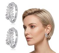 PYRUVAE Pendientes de Aro Mujer Forma de Hoja de Olivo, Piercing Oreja Color Plata para Helix y Tragus, Joyería Elegante Regalo para Mujer Niñas y Madre