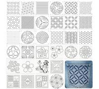 PYSEOSISE 32 Piezas Plantillas Sashiko, Conjunto de Plantillas Sashiko, 5,1 x 5,1 zoll Plantillas de Plástico para Patrones Geométricos para Quilting de Mano Costura