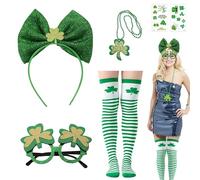 PYSEOSISE Accesorios de Disfraz St Patrick's Day, Diadema Gafas Collar Calcetines Irlandeses y Tatuajes Temporales para Mujer Carnaval Fiesta de San Patricio