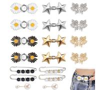 PYSEOSISE Alfileres de Botones Para Vaqueros, 12 Piezas Botones para apretar Pantalones, Botón de Jean Ajustable Sin Costura con 6 Piezas Broches de Perlas para Pantalones Faldas