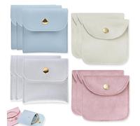 PYSEOSISE Bolsitas de Joyería con Botón Presión, 12 Piezas Bolsas de Almacenamiento de Joyería, 8 x 8 cm Cuero y Terciopelo Pequeñas Bolsitas para Anillos Pulseras Collares Pendientes