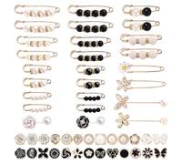 PYSEOSISE Botones de Broche, 52 Piezas Broches de Mujer, Elegantes Broche de Perlas de Imitación Clips de Chal Broche de Seguridad para Camisa Vestido Falda Sombrero Jersey Bolsas
