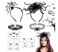 PYSEOSISE Diadema de Halloween, Diadema de Araña con Collar y Tatuajes Temporales, Diademas de Halloween Mujer para Carnaval Cosplay Fiesta de Máscaras
