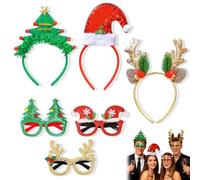 PYSEOSISE Diadema de Navidad, 3 Piezas Diademas Navideñas y 3 Piezas Gafas de Navidad, Tocados con Astas de Reno para Carnaval Máscara Fiesta Accesorios de Foto