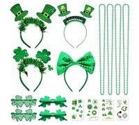 PYSEOSISE Diadema St. Patrick's Day, 12 Piezas Accesorios de Disfraz St Patrick's Day, Diadema Gafas Collar y Tatuajes Temporales para Mujer Carnaval Mascarada Fiesta