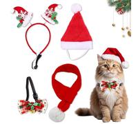 PYSEOSISE Disfraz Navidad para Perros Gatos, 4 Piezas Gorro y Bufanda para Mascotas, Diadema Sombrero Bufanda y Pajarita para Perros y Gatos Pequeños Medianos