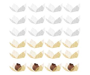 PYSEOSISE Envolturas para Trufas de Chocolate, 60 Piezas Cápsulas para Trufas, Capacillos Dorados y Blancos para Cupcakes Wrappers para San Valentín Boda Cumpleaños
