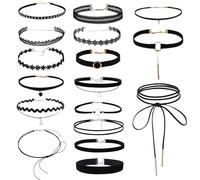 PYSEOSISE Gargantilla Negro, 18 Piezas Gargantilla de Terciopelo, Elegante Choker Mujer Collar Gargantilla Vintage Collar Negro Gótico para Diario y Fiesta Halloween Cosplay
