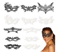PYSEOSISE Máscara de Encaje, 12 Piezas Máscara Veneciana, Blanco y Negro Máscaras de Disfraces Sexy Máscaras de Ojos De Encaje para Halloween Carnaval Vestido Bola de Disfraces