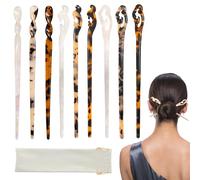 PYSEOSISE Palillos para el Pelo de Acetato, 9 Piezas Palillos de Pelo Vintage, Horquillas Estilo Carey Hair Sticks Peineta French Twist Hair Pin para Mujer