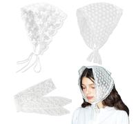 PYSEOSISE Pañuelo de Encaje Floral Blanco, 3 Piezas Bandana de Encaje para Mujer, Bandana Vintage para Mujer Pañuelo Triangular Elegante Bandanas para el Pelo Accesorios para el Cabello