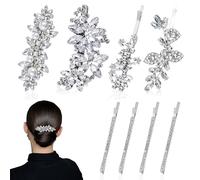 PYSEOSISE Pasadores de Pelo con Strass, 8 Piezas Pasador Plateado para Boda, Elegantes Accesorios para el Pelo de Boda Brillantes Horquillas Plateadas con Strass para Mujer Bodas y Fiestas