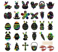 PYSEOSISE Pascua Scratch Art, 56 Piezas Papel de Rascar con Cintas, Pascua Papeles para Rascar Arcoíris Scratch Art Paper para Adulto Decoración y Actividades