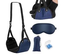 PYSEOSISE Reposapiés para Avión, Hamaca para Pies Azul de Avión, Reposapiés de Viaje Portátil con Antifaz para Dormir y Tapones para Los Oídos para Oficina Avión Coche Tren