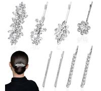 PYSEOSISE Rhinestone Pinzas para el Cabello, 8 Piezas Rhinestone Bobby Horquilla, Elegantes Pinzas para el Cabello de Novia Brillo Clips de Pelo de Pedrería para Bodas Noche