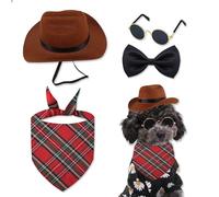 PYSEOSISE Sombrero de Vaquero para Perro, Sombrero de Mezclilla Perro Mascota, Sombrero para Mascotas Gafas de Sol Negras Bandana y Pajarita para Mascota Cachorros Gatitos