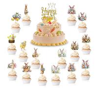 PYSEOSISE Toppers de Cupcake Pascua, 49 Piezas Decoración de Tarta Pascua, Happy Easter Cake Topper Conejo para Fiesta de Pascuas