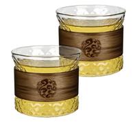 PYserne 2 taza de espresso con un anillo de madera, una taza de vidrio de borosilicato, Tazas para café, Leche, Té Y Chocolate, Regalo para Mujeres y Hombres