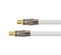PYTHON Series Premium - Cable coaxial IEC a hembra chapado en oro, cable coaxial RG6 con 4 apantallamiento, 120 dB / 75 ohmios, conector de metal, conductor de cobre, trenzado de nailon, color blanco,