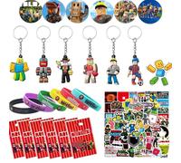 PYTRARTY 78 Artilugios Fiestas Cumpleaños Robllox, Muñequeras Silicona 6pcs, Insignias 6pcs, Bolsas Regalo 10pcs, Llaveros 6pcs, Pegatinas 50pcs, Decoración para Cumpleaños de Fans de Robllox