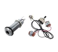 Pyugxab 1 conector de montaje empotrado de cilindro cromado de 1/4 pulgadas y 1 juego de arnés de cableado de guitarra, interruptor precableado, color plateado