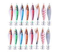 Pyugxab 16 Piezas 9,6G 10 cm Luminou Calamar Jig Pesca Madera CamaróN SeñUelo Calamar Sepia Jigs SeñUelos Cebos de Pesca