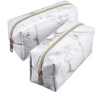 Pyugxab 2 bolsas de maquillaje para cosméticos, bolsa de almacenamiento con cremallera dorada, de mármol, bolsa portátil para brochas de maquillaje (), White