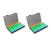 Pyugxab 2 organizadores mensuales de píldoras, 1 vez al día, con 28 compartimentos, 4 semanas, dispensador de píldoras con tapas abatibles, caja diaria