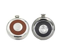 Pyugxab 2 petacas redondas de bolsillo de acero inoxidable con vaso de chupito integrado, 141.7 g, mini de alcohol pulidas con espejo, negro y marrón