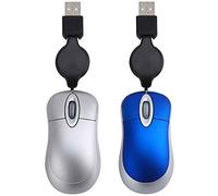 Pyugxab 2 ratones mini USB con cable retráctil, pequeño, 1600 , ópticos, compactos, de viaje, color plateado y azul