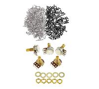 Pyugxab 200 tornillos de montaje para golpeador de bajo y guitarra, placa de arañazos, plata y negro y 5 potenciómetros de guitarra, potenciómetros de audio, volumen, tono, control de interruptor,