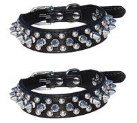 Pyugxab 2X Collar de para Perro Claveteado Tachonado 1 Pulgadasancho para la Pequena/X-Razas Pequenas y Cachorros (Negro, S: para Cuello 6-8 Pulgadas)