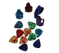Pyugxab 3 púas de dedo + 1 púa de pulgar de plástico para guitarra y 10 púas de guitarra de celuloide coloridas elegantes de 0,71 mm