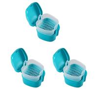 Pyugxab 3X Azul Estuche de Dentadura, Copa de Dentadura con Colador, Caja de BañO de Dentadura Caja de Almacenamiento de Dientes Falsos con Cesta Soporte de Contenedor Neto para Viajes