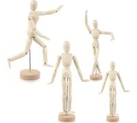 Pyugxab 4 figuras de maniquí de madera articuladas, modelo humano, figura de dibujo para bocetos, pintura, decoración de escritorio de Navidad